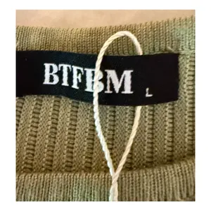 BTFBM Dress Womens Size L Ribbed Midi Knit Dress Olive Green Sleeveless NWT thumbnail 2