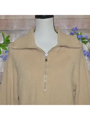 BTFBM Womens Tan Ribbed Knit High Neck Quarter Zip Sweater Size M So Soft Casual thumbnail 2
