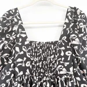 For Love & Lemons Womens Angelica Bow Print‎ Coquette Puff Sleeve Mini Dress XS thumbnail 8