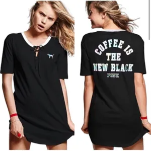 Victoria’s Secret PINK “Coffee Lover’s” Lace Up Short Sleeve Sleep Shirt/T-Shirt thumbnail 5