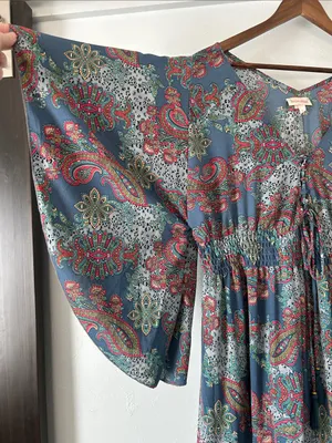 Bohemian Paisley Tiered Maxi Dress in Teal by Unknown Brand thumbnail 3