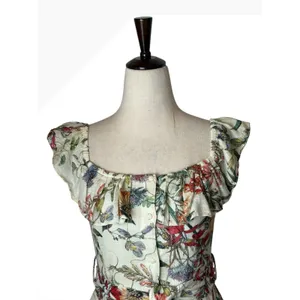 Zara Floral Off The Shoulder Dress Women Small Ivory Floral‎ Ruffle Boho Cottage thumbnail 4