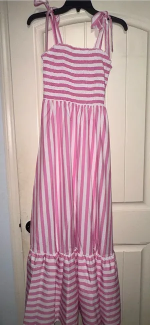 SHEIN Pink and White Striped Maxi Dress thumbnail 1