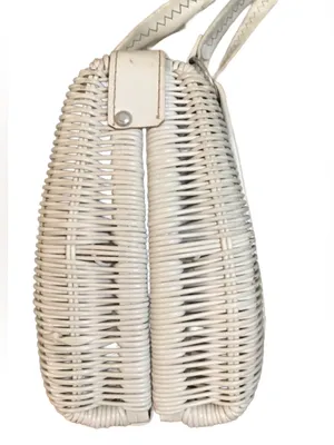 Vintage 1960'S Styled By Bounty White Wicker With Mauve & Gray Faux Suede Bag thumbnail 5