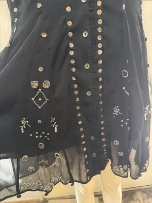 Free People Aston Black Studded Button-Front Sheer Tunic Dress Size Medium. A1 thumbnail 7