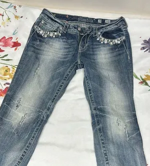 Miss Me Blue Cropped Jeans with Rhinestone Embellishments thumbnail 1
