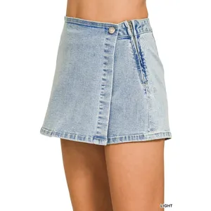 Zenana Wrap Front Denim Skort - Medium thumbnail 2
