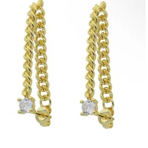 Solitaire‎ Curb Chain Drop Earrings | Yellow Gold Filled thumbnail 3