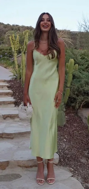 ZARA Dress Sage green Slip Midi Satin Effect Maxi Wedding Party thumbnail 3
