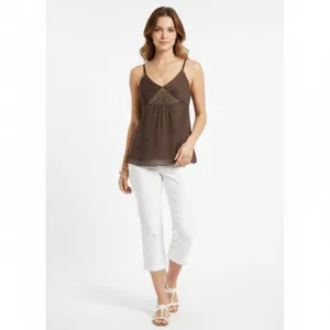 Kaelyn Max 100% Silk Brown Embellished Sleeveless Tank NEW M thumbnail 10