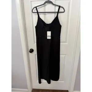 Zara Black Midi‎ Slip Dress V-Neck Spaghetti Strap 8740/162/800 XS thumbnail 2