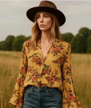 Free people yellow floral blouse thumbnail 1