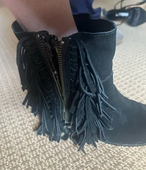 Cynthia Vincent black suede ankle boots fringe size 10 booties thumbnail 1