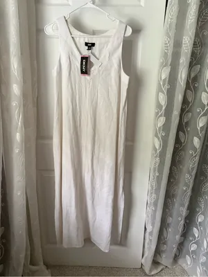New NWT DKNY Women's Sleeveless linen blended maxi dress size S thumbnail 2