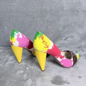 Miss Sixty Heels Y2K Artsy Italian Canvas Buckle Pointed Toe Size 7.5 Multicolor thumbnail 9