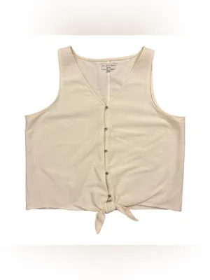 Madewell Texture & Thread XXL Cream Ribbed Knit Tie Front Top 100% Cotton thumbnail 2