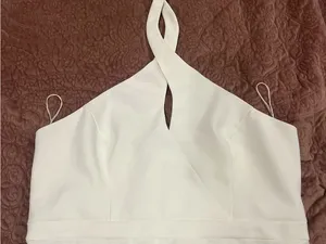 Adrianna Papell White Halter Keyhole Mini Dress thumbnail 4