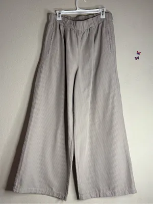 Aerie wide legged tan/cream striped trousers size large NWT thumbnail 1