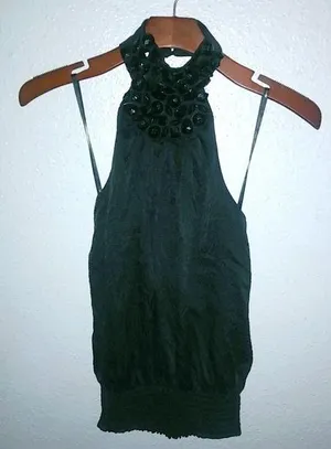 bebe XS Black Halter Evening Dressy Top thumbnail 1