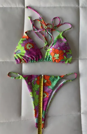 Colorful Tropical Floral String Bikini Set XS thumbnail 4