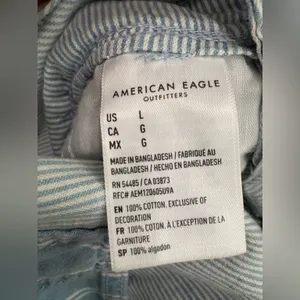 🆕 American Eagle Outfitters Blue and White Striped Overalls Size L thumbnail 7