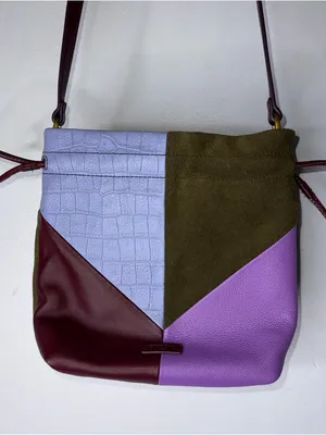 Fossil GiGi Drawstring Cross Body Patchwork‎ Purse Leather & Suede Purple thumbnail 2