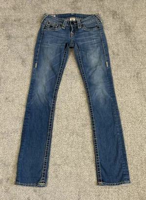 True Religion Billy Super T Jeans Womens 24 Straight Low Rise Actual 26x32 USA thumbnail 1