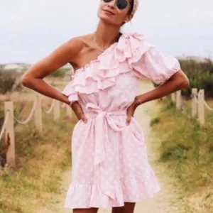 Lisa Marie Fernandez‎ x Target Size XL Pink Polka Dot One Shoulder Ruffle Dress thumbnail 1