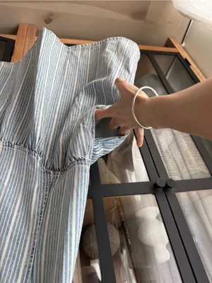 GAP UltraSoft Denim Stripe Drop-Waist Mini Dress indigo striped light wash thumbnail 5
