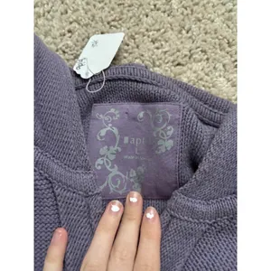 y2k Purple Zip Up Cardigan Sweater Cable Knit Lilac Ribbed Pockets Apt 9 Large thumbnail 2