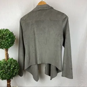 Bagatelle Gray Faux Suede Open Front Long Sleeve Drape Neck Jacket M thumbnail 4