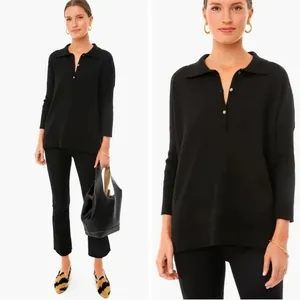 Tuckernuck Black Linen Blend Clayton Knit Polo‎ Top Size XS/S thumbnail 2