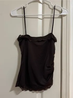 Mango Brown Lace-Trim Satin Cami thumbnail 3