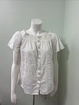 ANTHrOPOLOGIE Lucille White Off Shoulder Top medium thumbnail 6