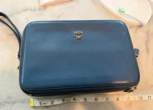MCM Navy Leather Zip Wristlet thumbnail 1