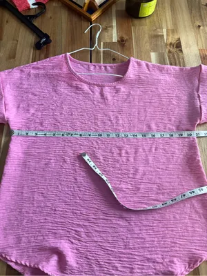 Pink Textured Dressy Top Going Out with Cuffed Short Sleeves thumbnail 4