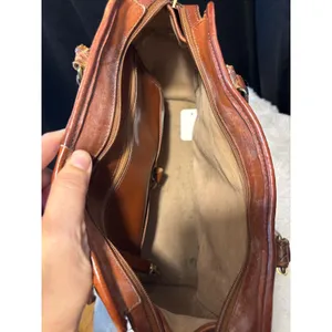 Vintage Brahmin Straw Leather Tote Bag Cognac Woven Trim Nautical Medallion thumbnail 3