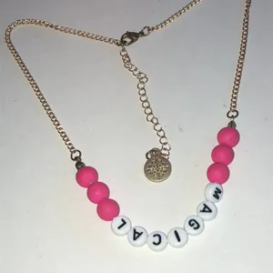 Magical Gold Tone Pink and White Beaded Boho Necklace thumbnail 7