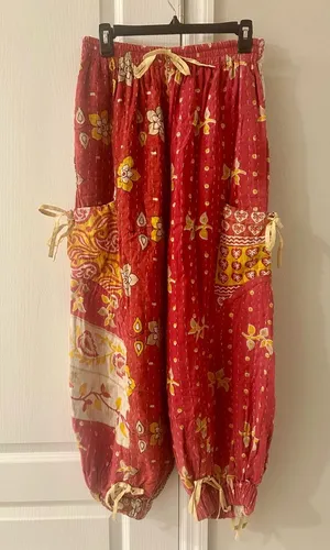 Red and Pink Floral Boho Kantha Jogger Pants thumbnail 1