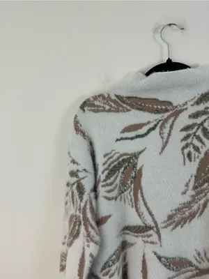 Tahari Cozy Leaf-Print Mock Neck Sweater Eyelash Knit Size Medium Women's thumbnail 2