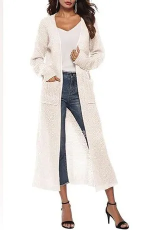 Merona off white chunky knit super long trench cardigan thumbnail 1