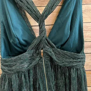 Lulus Dress Women’s Size Medium Teal Metallic Stripe Twist Back Cocktail NWT thumbnail 7