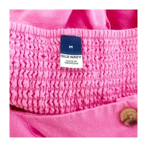 Old Navy Mini Dress Women M Pink Linen Blend Puff Sleeve Button Front Barbiecore thumbnail 10