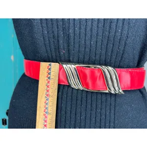 cinch Belt red goldtone vintage 1980s genuine leather thumbnail 2