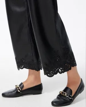 NWT Chico's Faux Leather Cutwork Hem Wide Leg Trousers Black US Size 16 thumbnail 3
