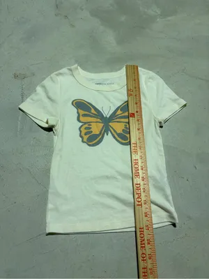 American Eagle Outfitters Cream cropped Tee with Yellow Butterfly XS thumbnail 3