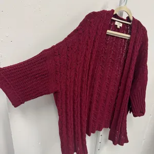 Umgee USA Burgundy Cable Open Front Chunky Knit Cardigan Oversized M/L Boho thumbnail 3