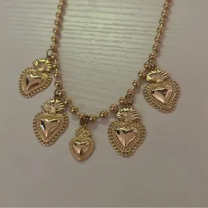 Gold Heart Multi Charm Pendant Beaded Necklace thumbnail 3