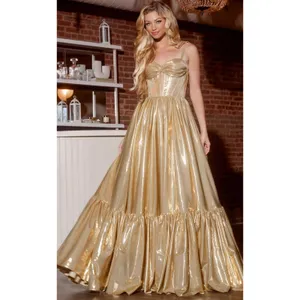 Jovani Metallic‎ Lamé Tie-Strap Boho Gown Size 4 thumbnail 2