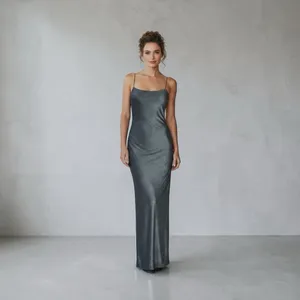 City Triangles Y2K 90s Minimalist Shimmer Open Back Column Maxi Dress Silver Black Size M Read thumbnail 2